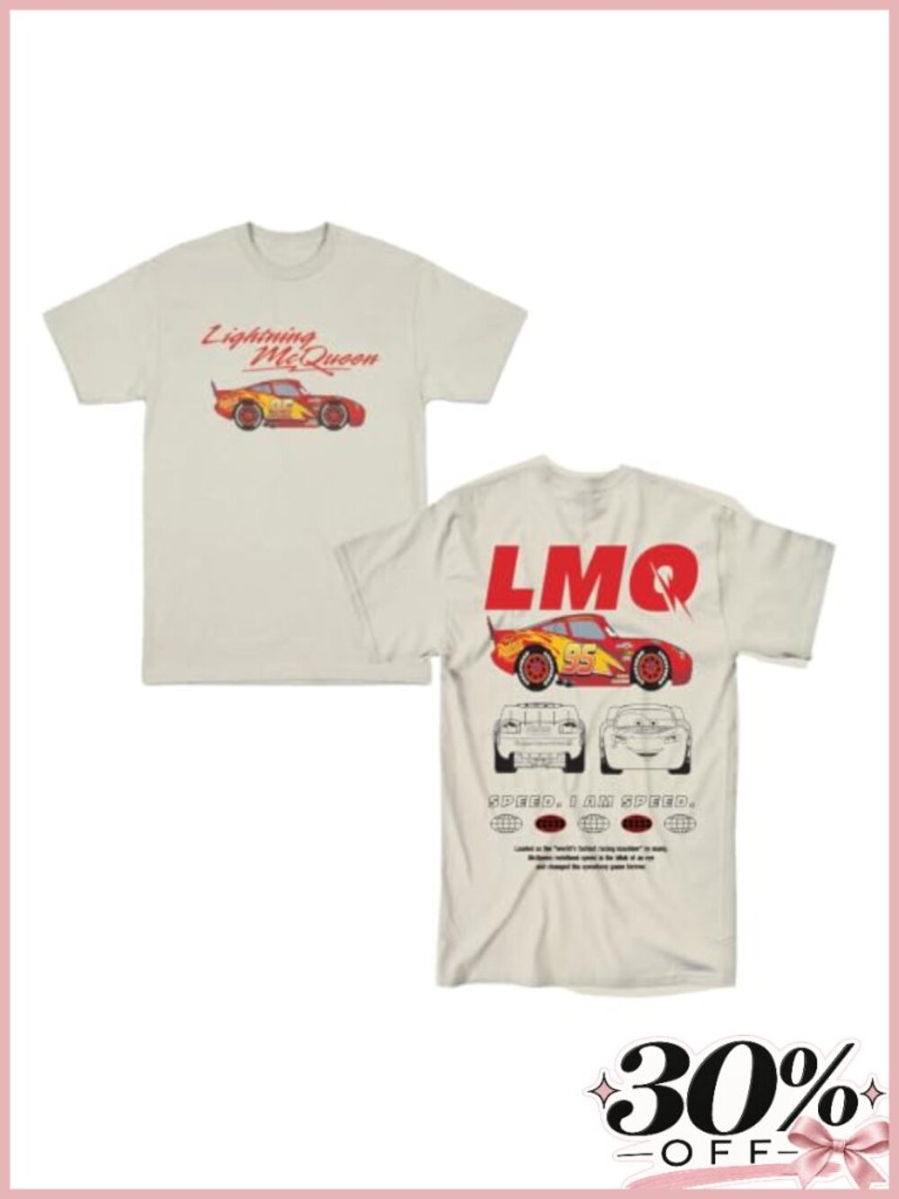 Disney Pixar Cars Lightning McQueen Retro Racing Double-Sided T-Shirt